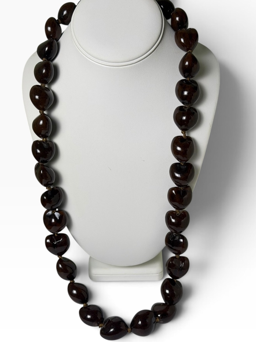 Vintage Chunky Brown Beaded Necklace 32” Satin Ribbon Tie Statement Boho - Picture 6 of 8